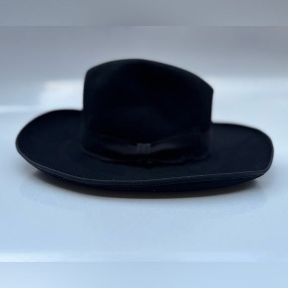 Borsalino Fedora Hat Black Wool Felt Made in Italy Vintage Size 7 (VDC) - Picture 2 of 9